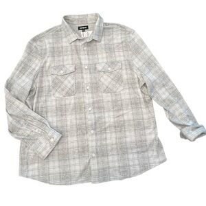Express Shirt Mens XXL Gray Plaid Flannel Button Up Collared‎ Outdoors NWT $70
